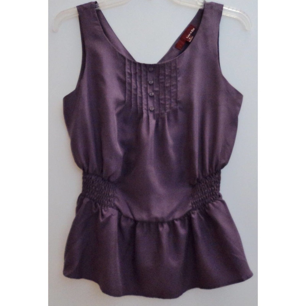 Line & Dot 100% Silk Womens S Purple Top Blouse Peplum Sleeveless Cut Out Back